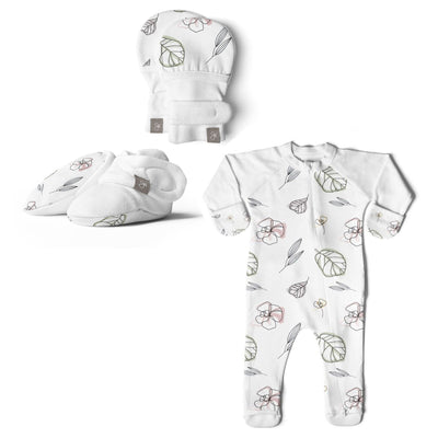 Goumikids Soft Organic Baby Footie Pajamas, Mitts, & Bootie Bundle, 0-3M Floral - VMInnovations