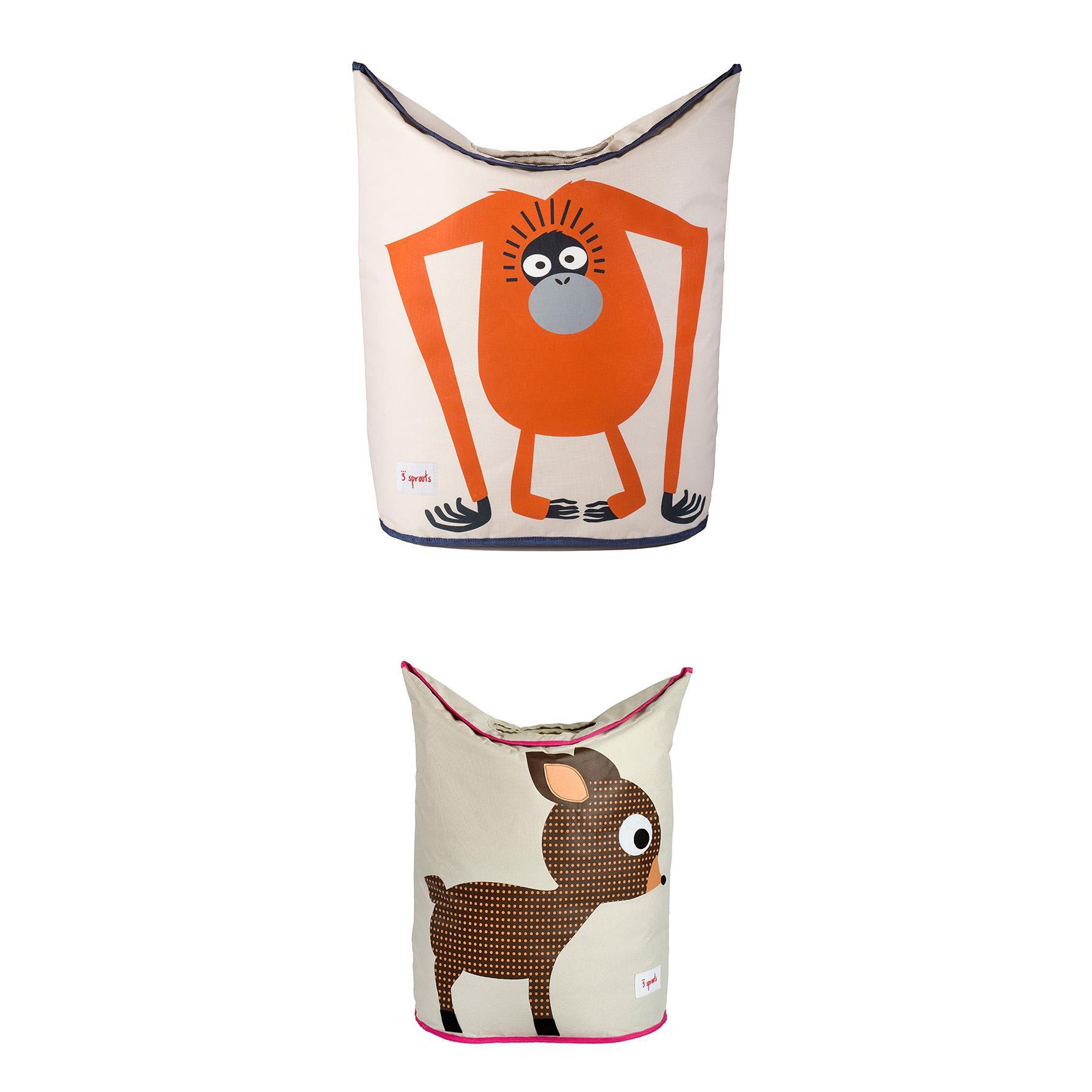 3 Sprouts Baby Laundry Hamper Storage Basket Bin, Orangutan and Deer (2 Pack)