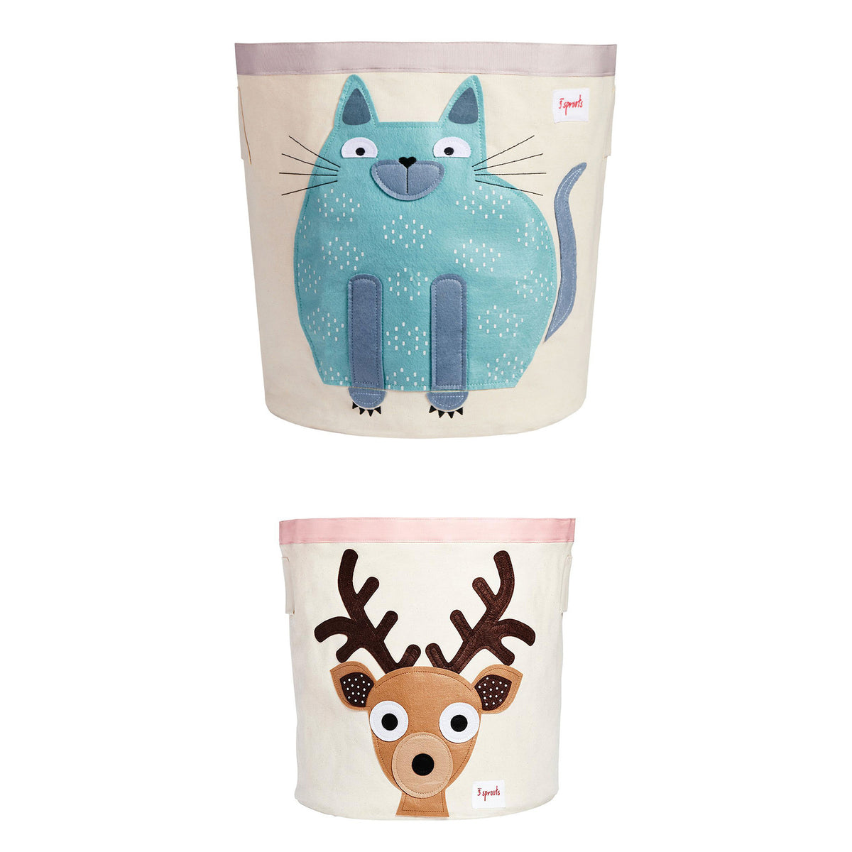 3 Sprouts Baby/Toddler Canvas Storage Laundry Toy Basket, Cat and Deer (2 Pack)