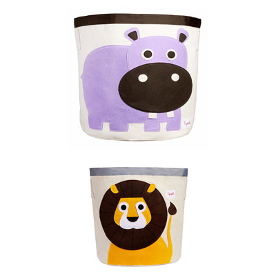 3 Sprouts Baby/Toddler Canvas Storage Laundry Toy Basket, Hippo & Lion (2 Pack)