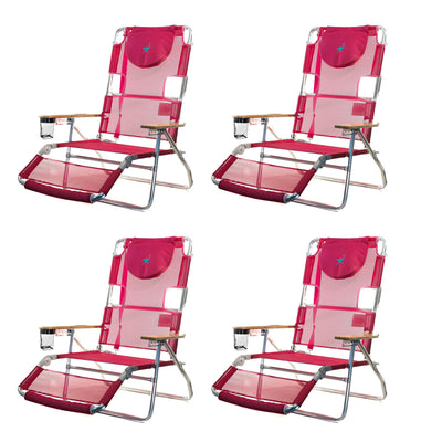Ostrich 3-N-1 Light Aluminum Multi-Position Reclining Beach Chair, Pink (4 Pack)