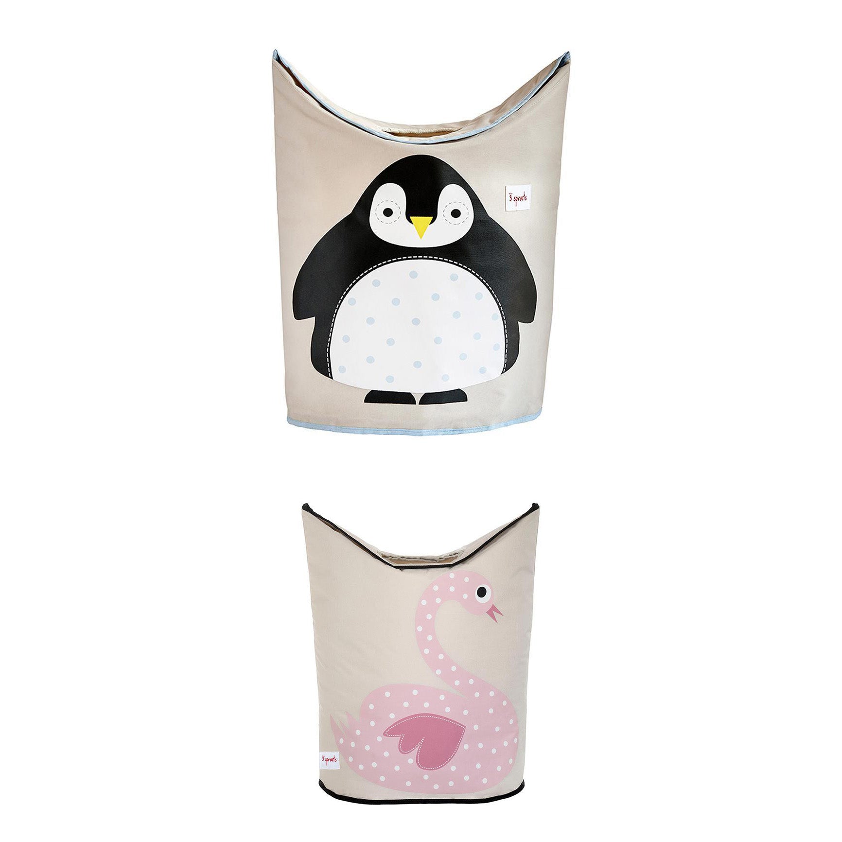 3 Sprouts Baby Laundry Hamper Storage Basket Organizer, Penguin & Swan (2 Pack)