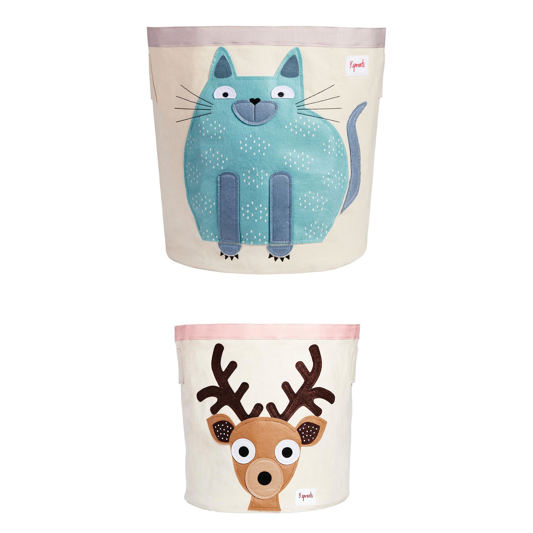 3 Sprouts Baby/Toddler Canvas Storage Laundry Toy Basket, Cat and Deer (2 Pack) - VMInnovations