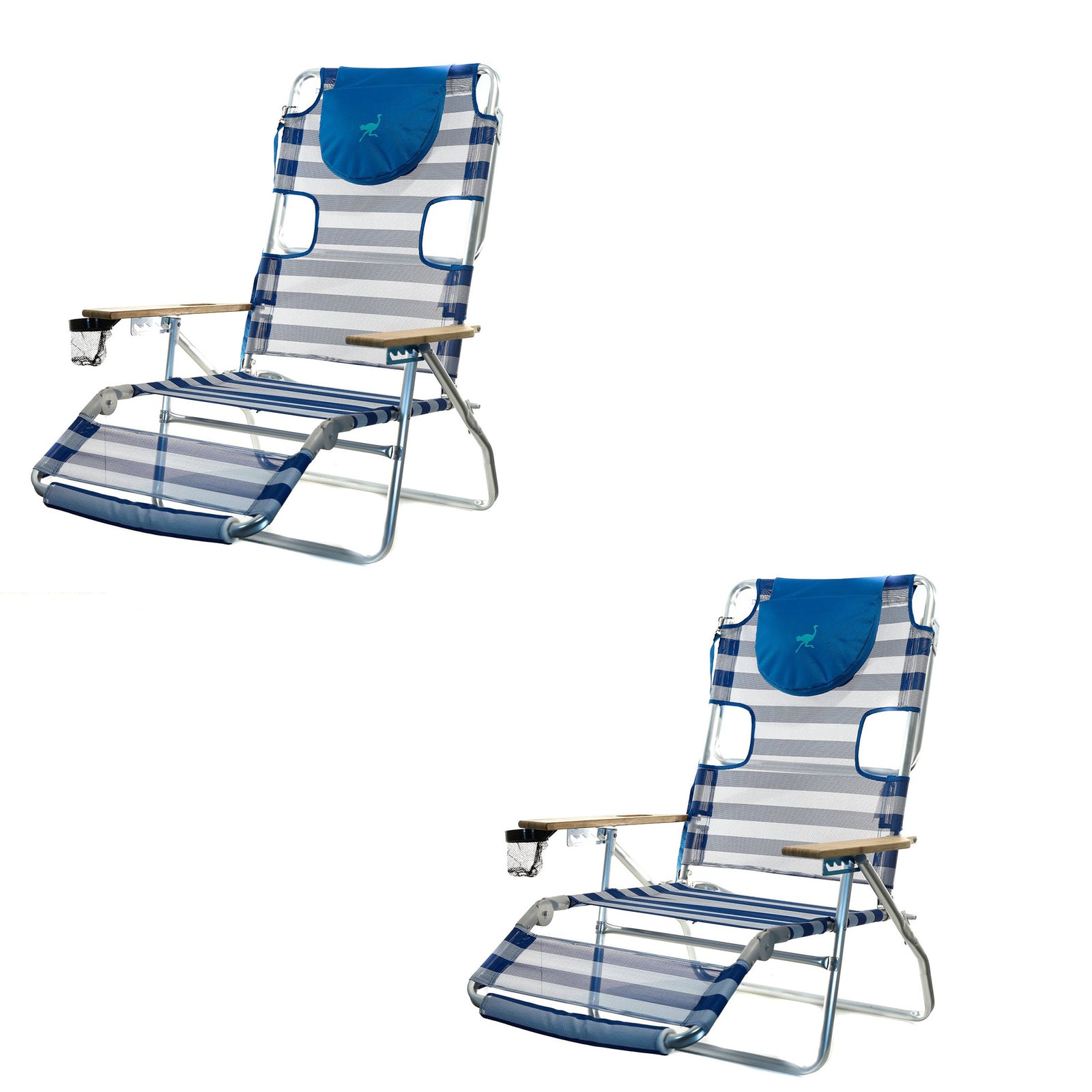 Ostrich 3-N-1 Aluminum Multi-Position Reclining Beach Chair, Striped (2 Pack) - VMInnovations