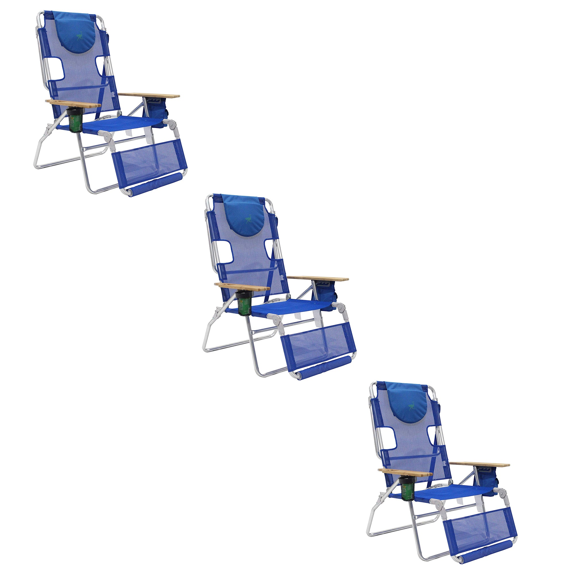 Ostrich 3-N-1 Altitude Outdoor Lounge Reclining 16" Tall Chair, Blue (3 Pack)