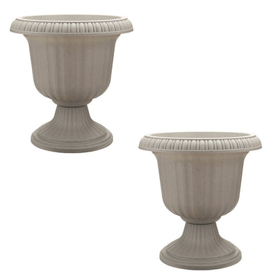 Southern Patio (2 Pack) 14" Outdoor Lightweight Resin Utopian Urn Planter, Stone - VMInnovations