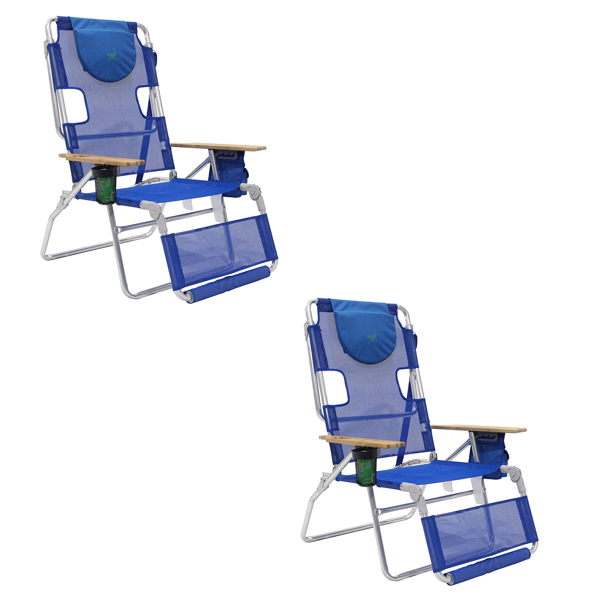 Ostrich 3-N-1 Altitude Outdoor Lounge Reclining 16" Tall Chair, Blue (2 Pack) - VMInnovations
