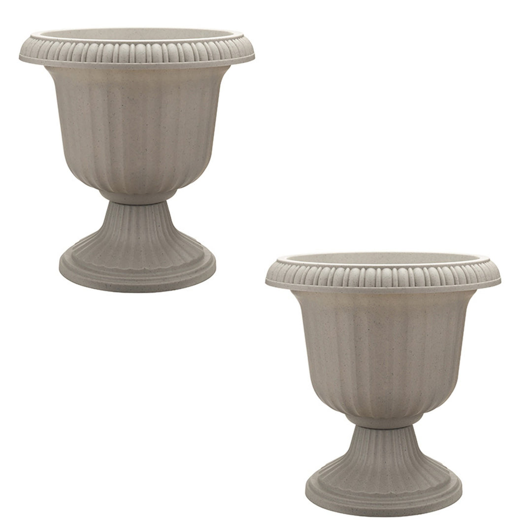 Southern Patio 14" Outdoor Lightweight Resin Utopian Urn Planter, Stone (2 Pack) - VMInnovations