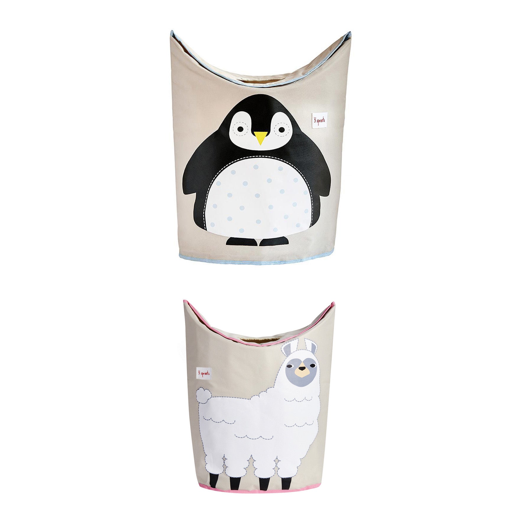 3 Sprouts Baby Laundry Hamper Storage Basket Organizer, Penguin & Llama(2 Pack)