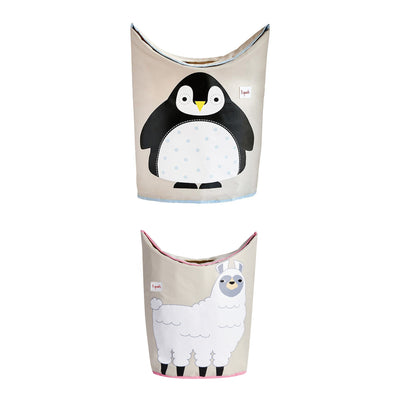 3 Sprouts Baby Laundry Hamper Storage Basket Organizer, Penguin & Llama(2 Pack)