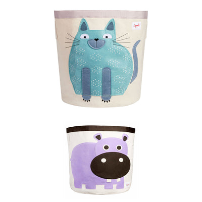 3 Sprouts Baby/Toddler Canvas Storage Laundry Toy Basket, Cat and Hippo (2 Pack) - VMInnovations