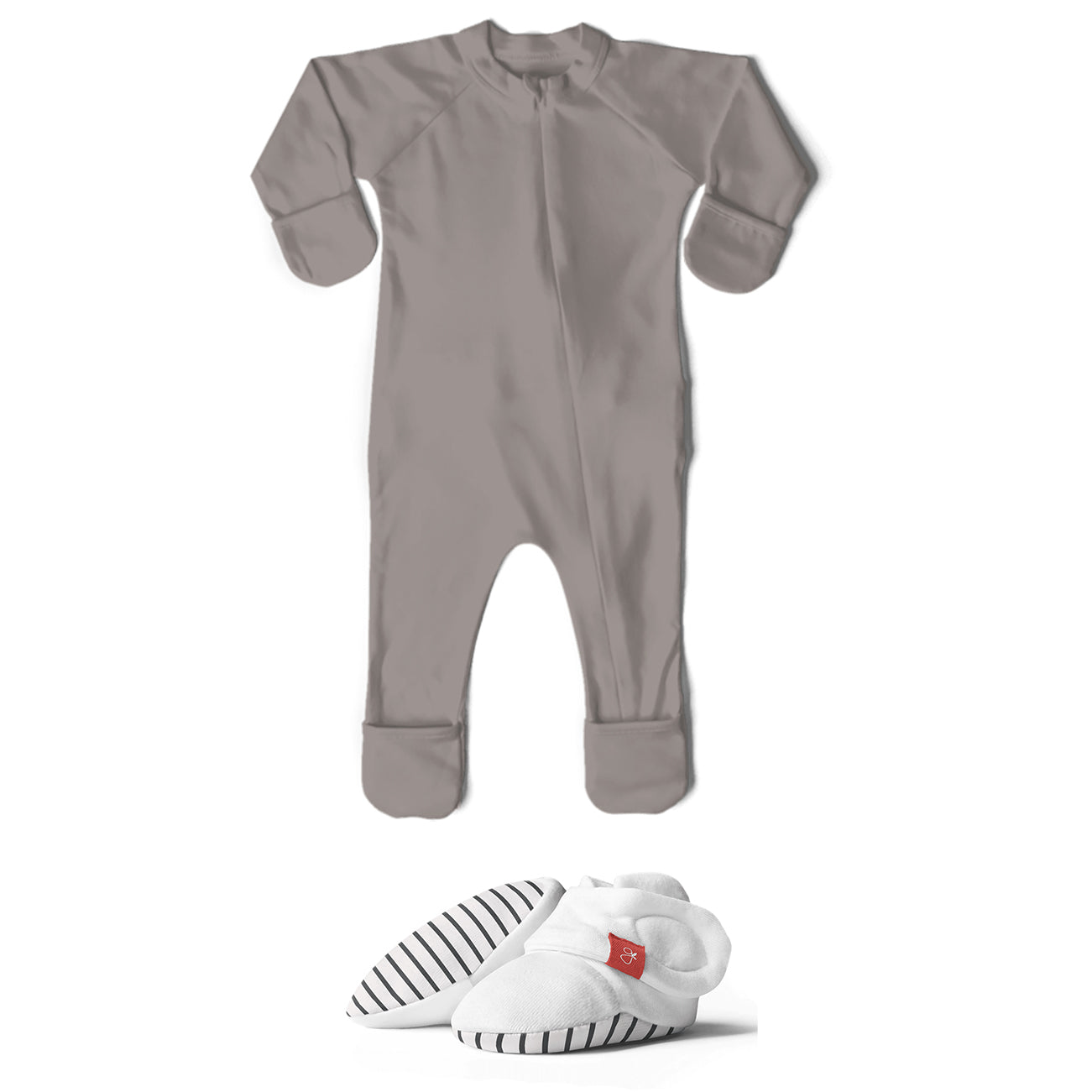 Goumikids Unisex Baby Organic Footie Pajama Outfit Bundle w/Booties, 0-3M Pewter
