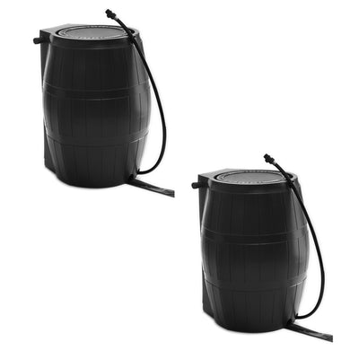 FCMP Outdoor 50-Gallon BPA Free Home Rain Water Catcher Barrel, Black (2 Pack)