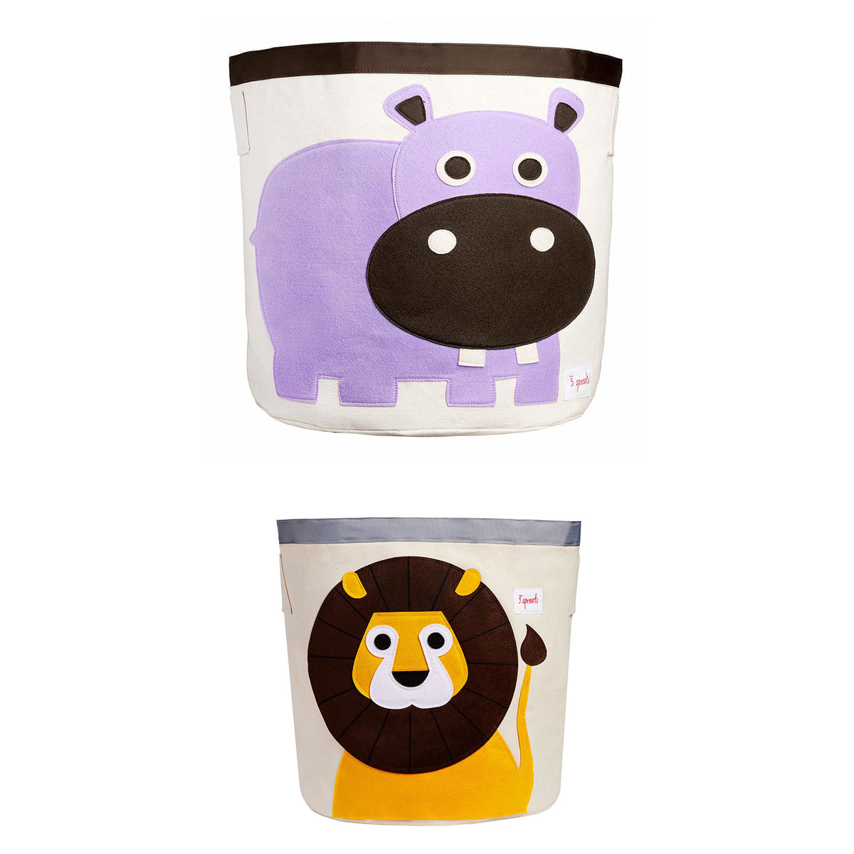 3 Sprouts Baby/Toddler Canvas Storage Laundry Toy Basket, Hippo & Lion (2 Pack)