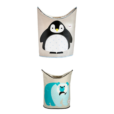 3 Sprouts Baby Laundry Hamper Storage Basket Bin, Penguin & Polar Bear (2 Pack)