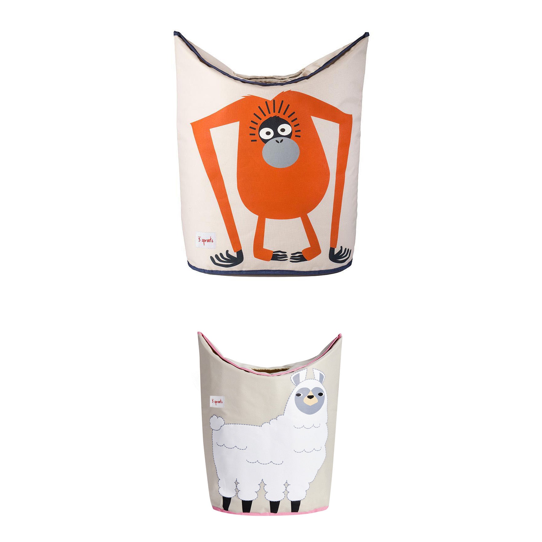 3 Sprouts Baby Laundry Hamper Storage Basket Bin, Orangutan and Llama (2 Pack)