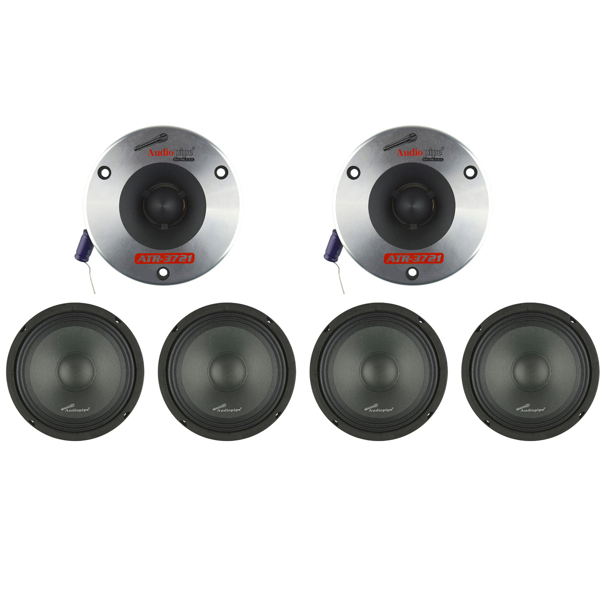Audiopipe Car Audio Package with 2 3.75" Titanium Tweeters and 4 8" Speakers