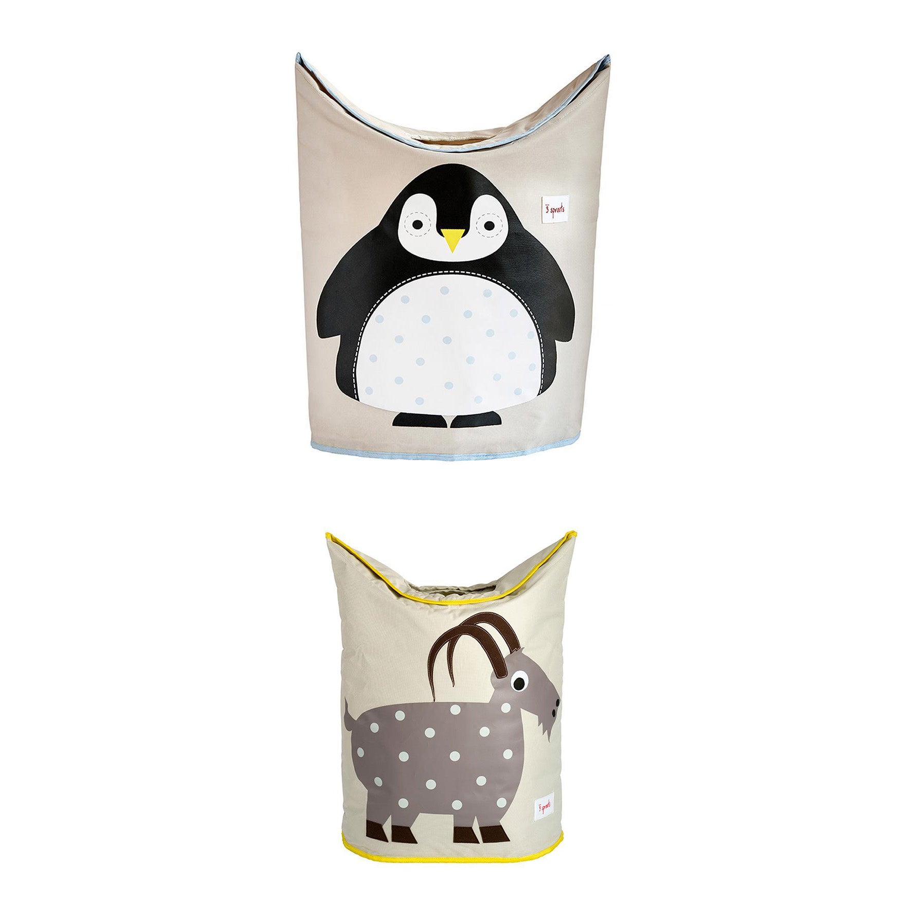 3 Sprouts Baby Laundry Hamper Storage Basket Organizer, Penguin & Goat (2 Pack)