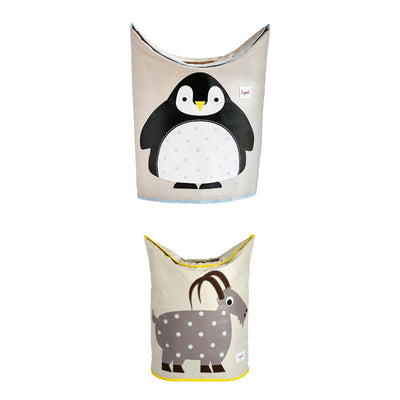 3 Sprouts Baby Laundry Hamper Storage Basket Organizer, Penguin & Goat (2 Pack)