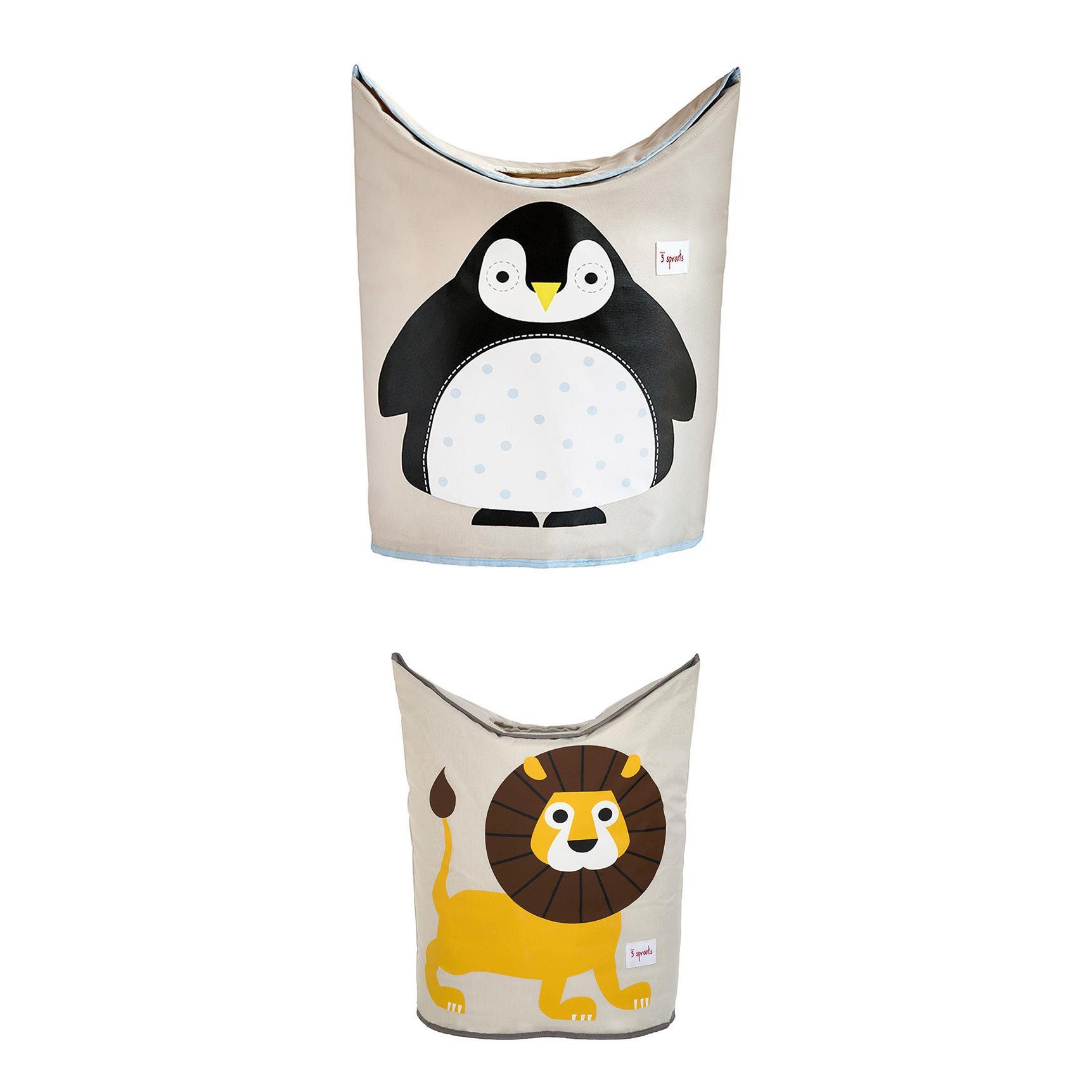 3 Sprouts Baby Laundry Hamper Storage Basket Organizer, Penguin & Lion (2 Pack)