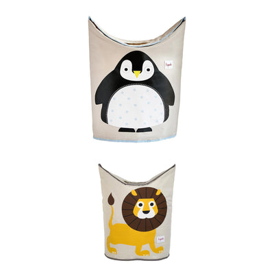 3 Sprouts Baby Laundry Hamper Storage Basket Organizer, Penguin & Lion (2 Pack)