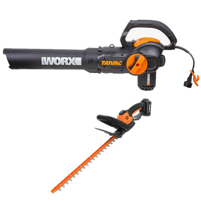WORX Yard Tool Package w/ Trivac Electric Leaf Blower & Cordless Hedge Trimmer