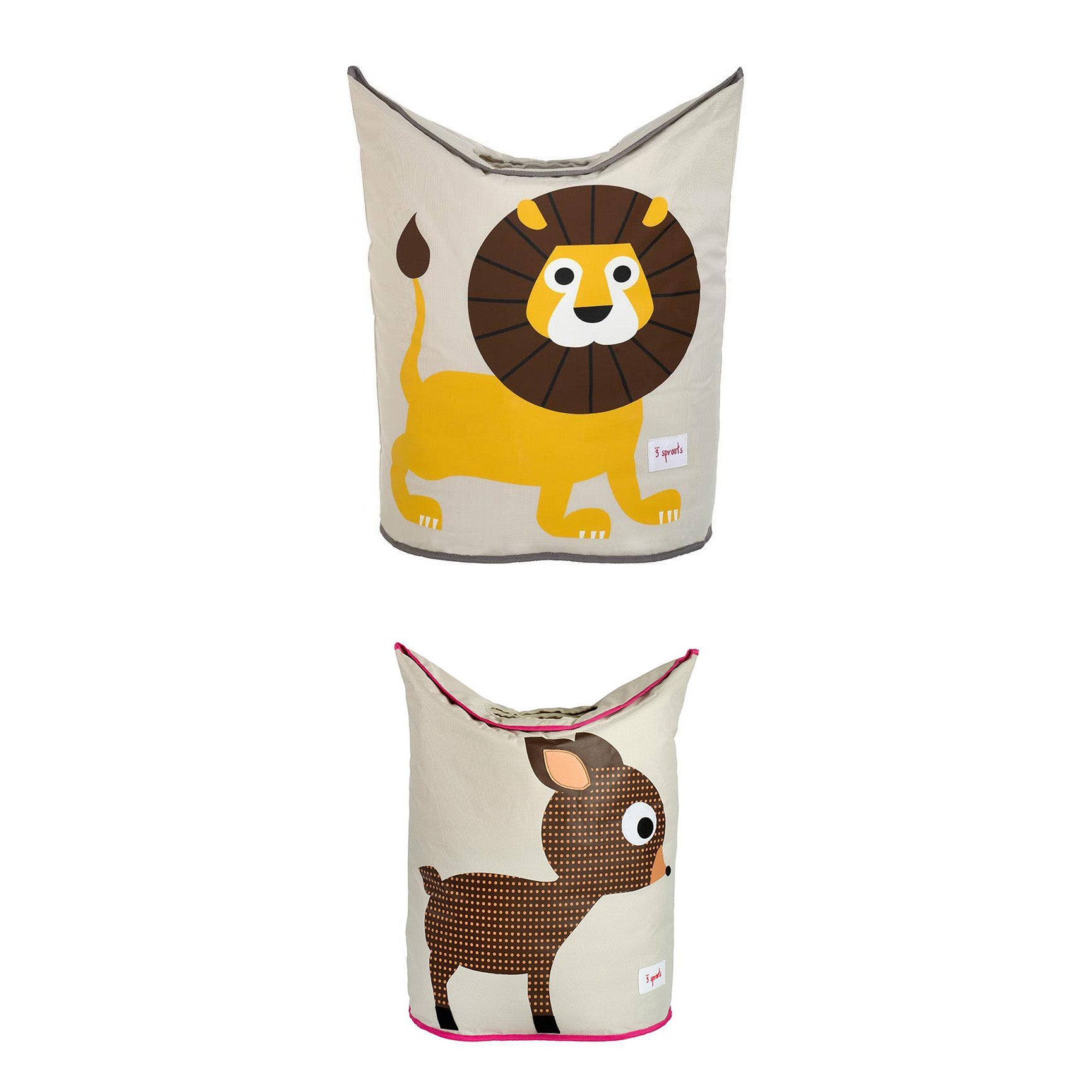 3 Sprouts Baby Laundry Hamper Storage Basket Organizer, Lion and Deer (2 Pack)