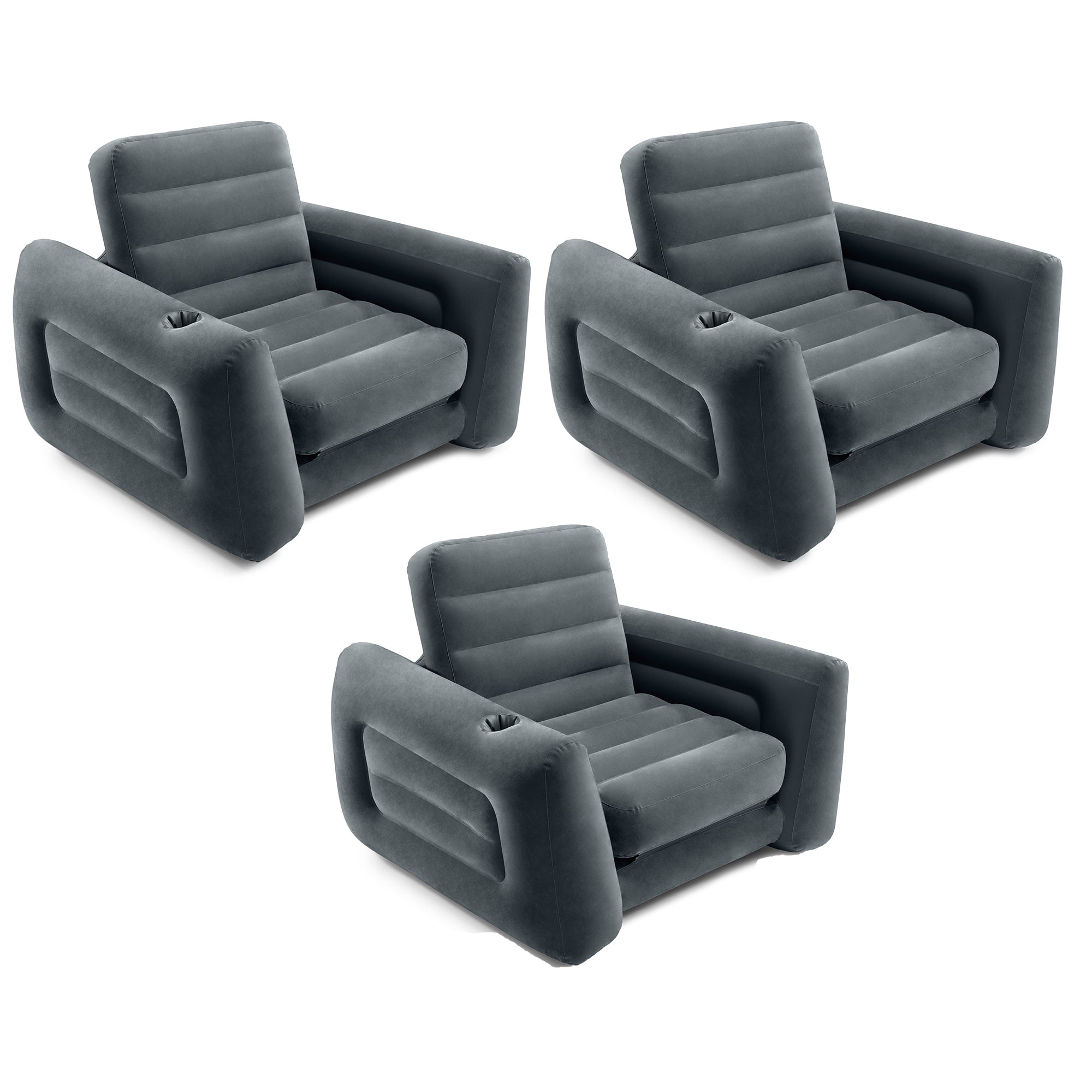 Intex Inflatable Pull Out Sofa Chair Sleeper w/ Twin Sized Air Mattress (3 Pack) - VMInnovations