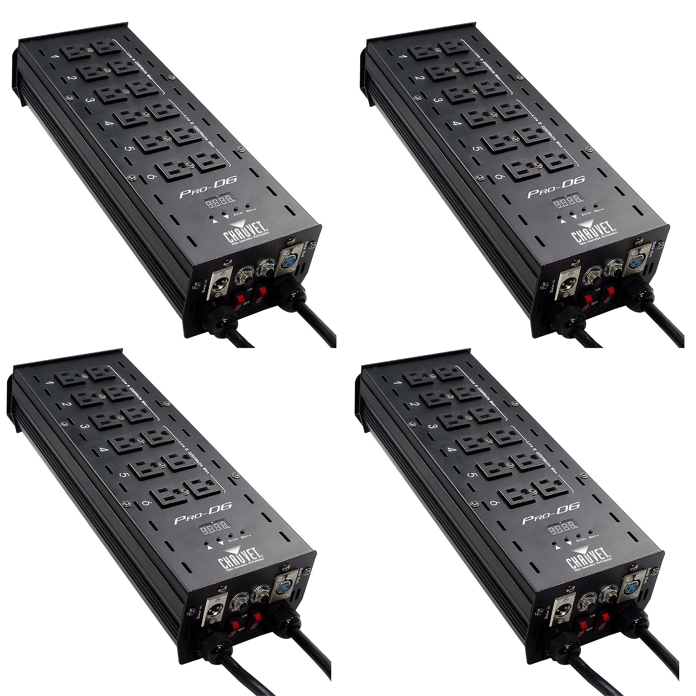 Chauvet DJ Pro D6 6-Channel DMX-512 Dual 20A Power Dimmer Switch Relay (4 Pack)