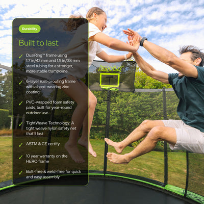 JumpFlex HERO 15' Trampoline with PROJAM Hero Basketball Hoop and Net Attachment