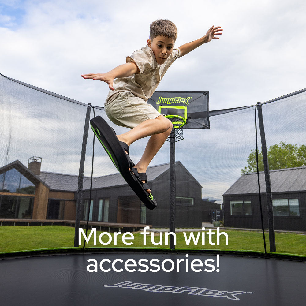JumpFlex HERO 15' Trampoline with PROJAM Hero Basketball Hoop and Net Attachment
