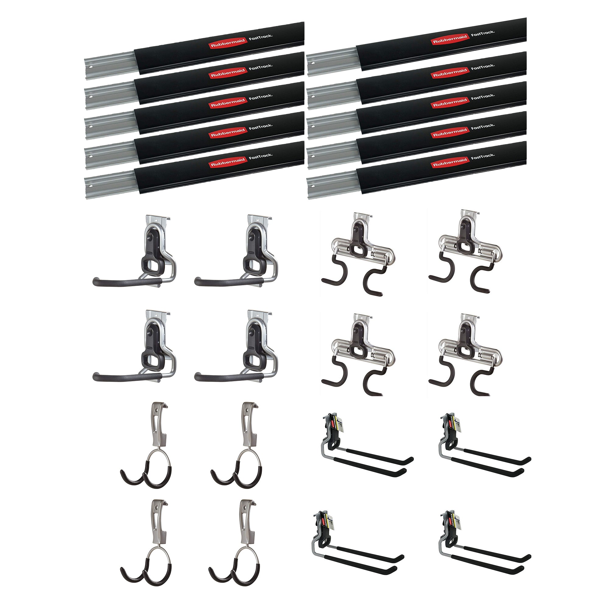 Rubbermaid 10 FastTrack Wall Mounted Storage Rails + Versatile Hook Assortment