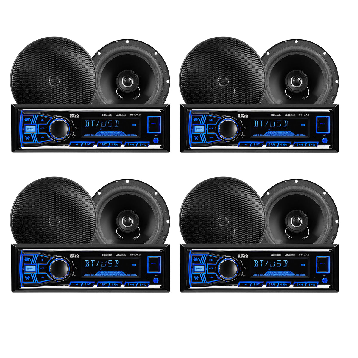 BOSS Audio Single DIN Bluetooth Stereo System w/Full Range Speaker Pair (4 Pack)