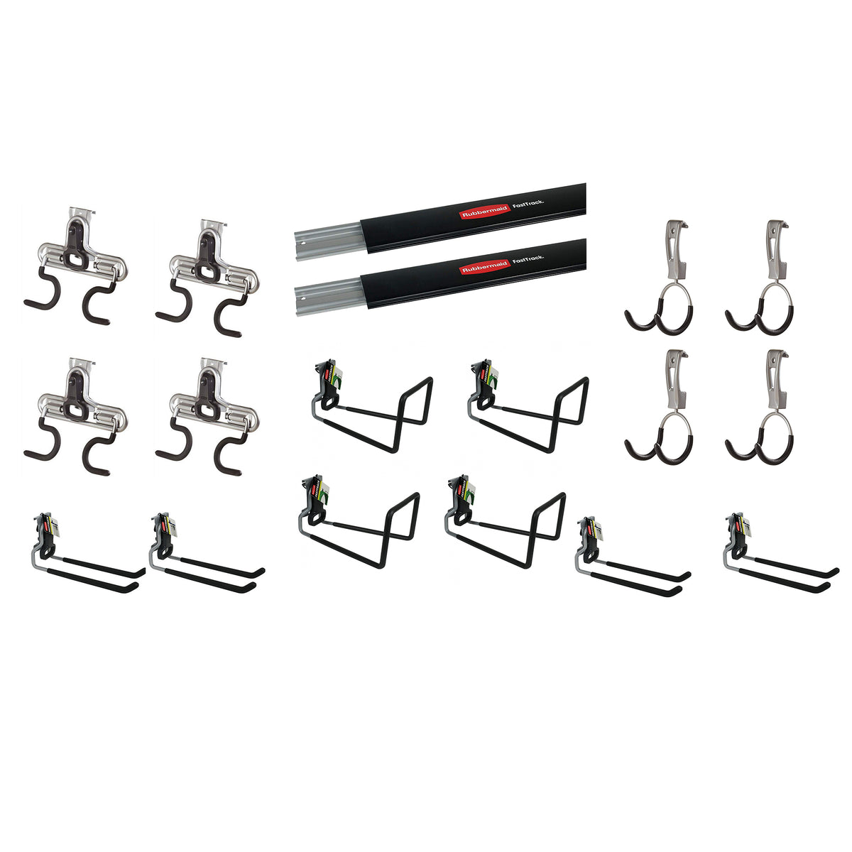 Rubbermaid 2 FastTrack Wall Mounted Storage Rails + Organizing Hook Assortment
