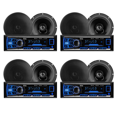 BOSS Audio Single DIN Bluetooth Stereo System w/Full Range Speaker Pair (4 Pack)