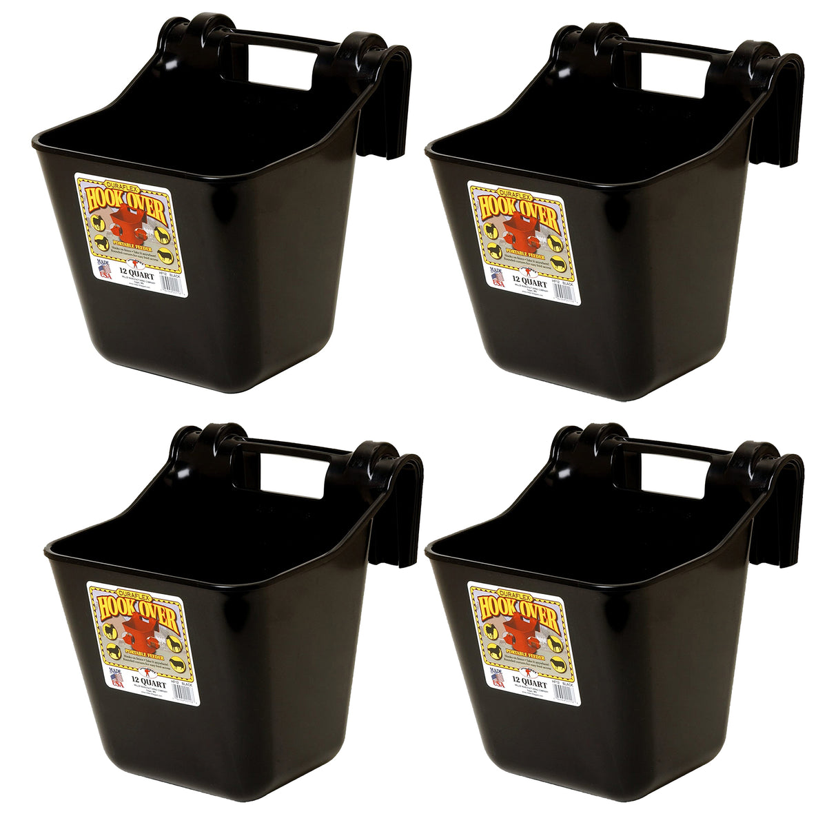 Little Giant HF12BLACK 12 Quart Mountable Plastic Hook Feeder, Black (4 Pack) - VMInnovations