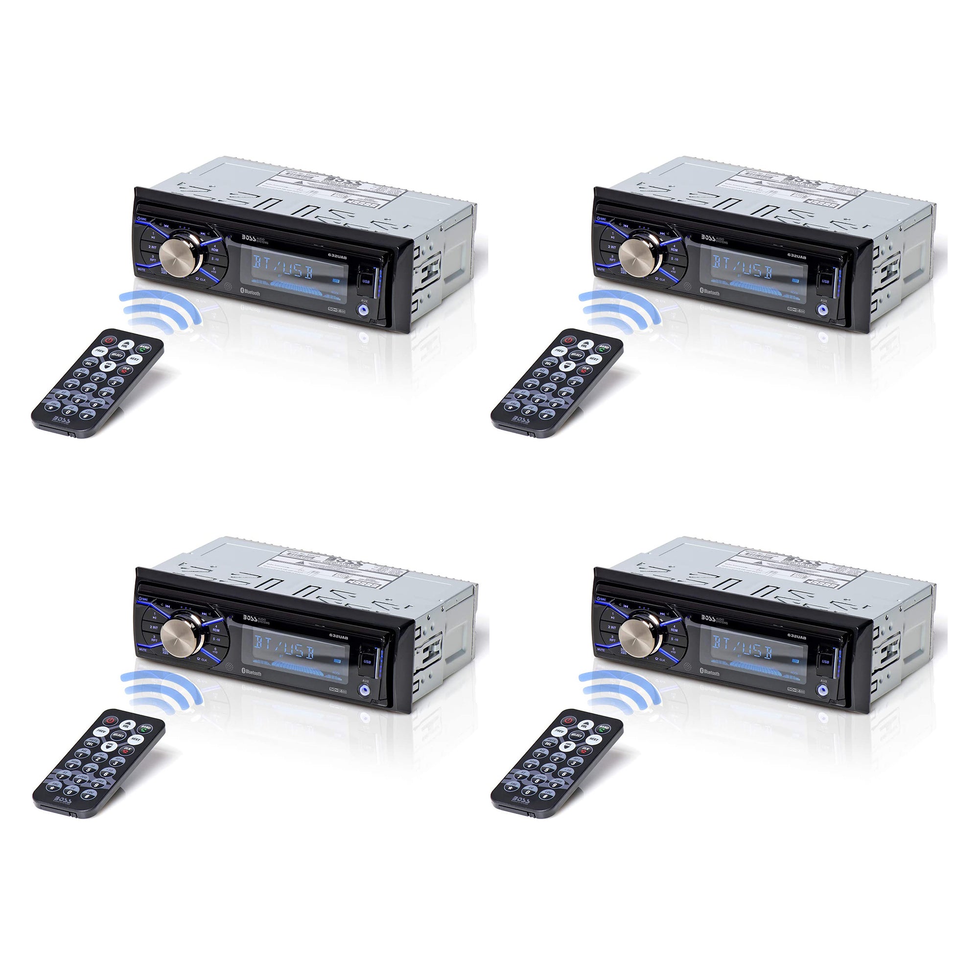 Boss 632UAB Single Din USB/SD AUX Bluetooth Multimedia Stereo Receiver (4 Pack)