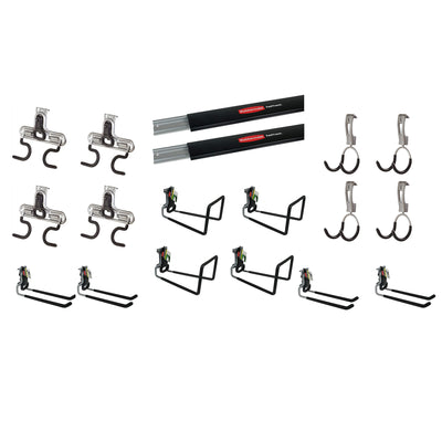 Rubbermaid 2 FastTrack Wall Mounted Storage Rails + Organizing Hook Assortment