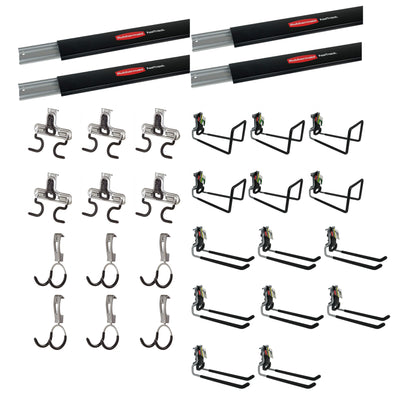 Rubbermaid 4 FastTrack Wall Mounted Storage Rails + Organizing Hook Assortment - VMInnovations