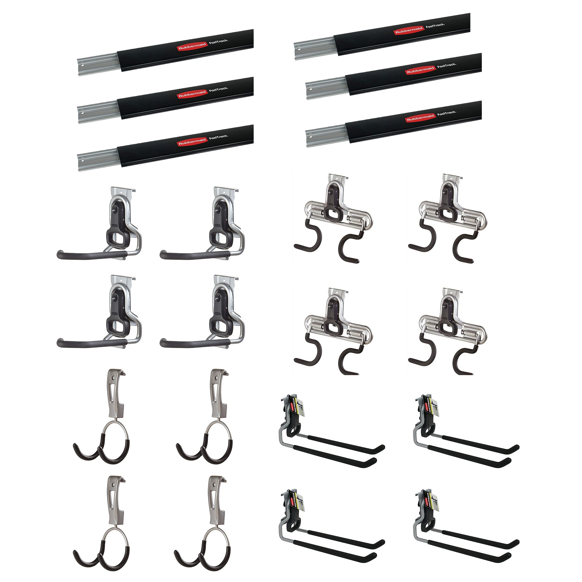 Rubbermaid 6 FastTrack Wall Mounted Storage Rails + Versatile Hook Assortment