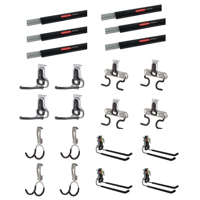 Rubbermaid 6 FastTrack Wall Mounted Storage Rails + Versatile Hook Assortment