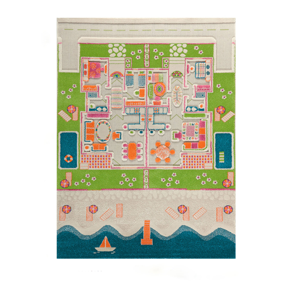 IVI 3D Play Carpet 71 x 52.5 Inch Beach House Floor Rug Mat for Kids, Large - VMInnovations