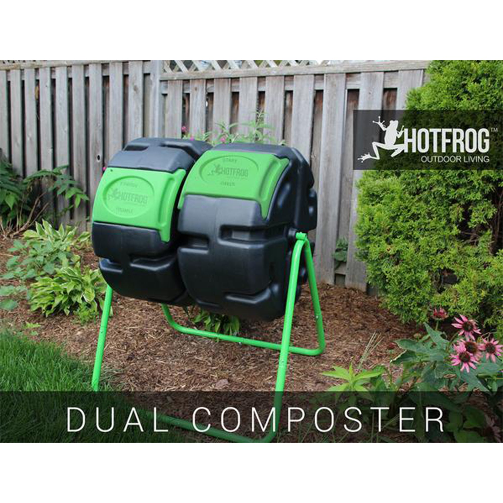 FCMP HOTFROG 37 Gallon Plastic Dual Body Tumbling Composter Bin (Open Box) - VMInnovations