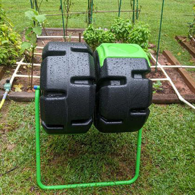 FCMP HOTFROG 37 Gallon Plastic Dual Body Tumbling Composter Bin (Open Box) - VMInnovations