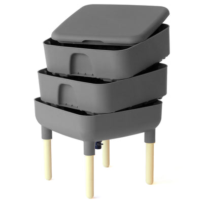 FCMP Outdoor Essential Living 6 Gallon Worm Composter Bin w/ Garden Trays, Gray (Refurbished)
