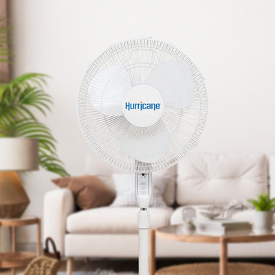 Hurricane Supreme 16" 3 Speed Oscillating Pedestal Fan w/Remote, White (Used)