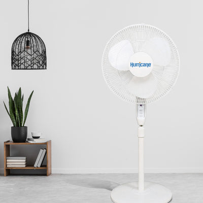 Hurricane Supreme 16" 3 Speed Oscillating Pedestal Fan w/Remote, White(Open Box) - VMInnovations