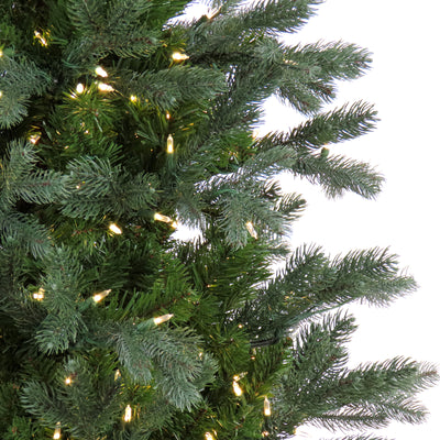 HGTV Home Collection Pre-Lit Artificial Slim Balsam Christmas Tree with PowerConnect LED Lights, Hinged Branches, Plug In, 7.5ft