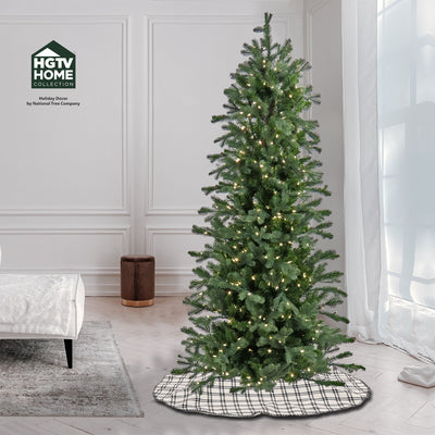 HGTV Home Collection Pre-Lit Artificial Slim Balsam Christmas Tree with PowerConnect LED Lights, Hinged Branches, Plug In, 7.5ft