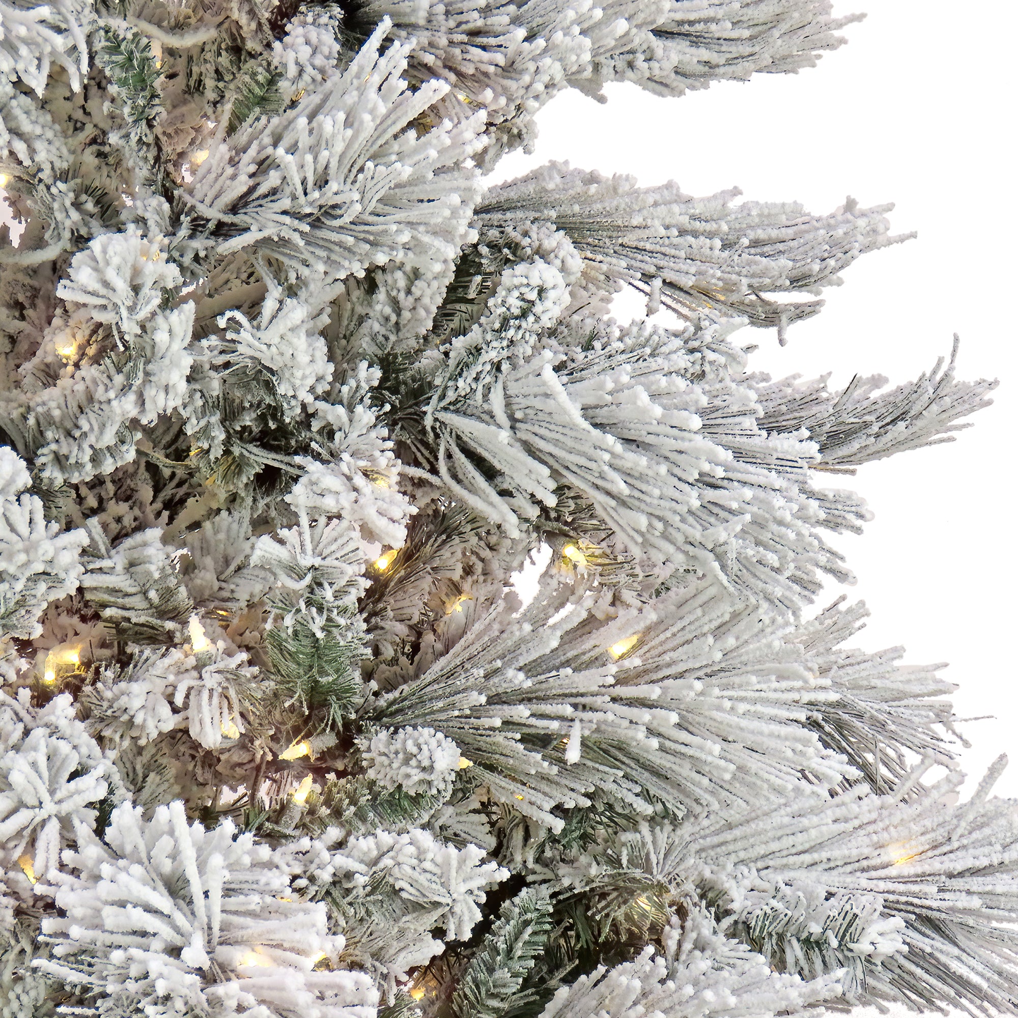 HGTV Home Collection Pre-Lit Artificial Slim Flocked Bavarian Pine Tree with PowerConnect LED Lights, Hinged Branches, Plug In, 7.5ft